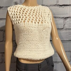 Homemade White Crochet Sweater Vest Size Medium